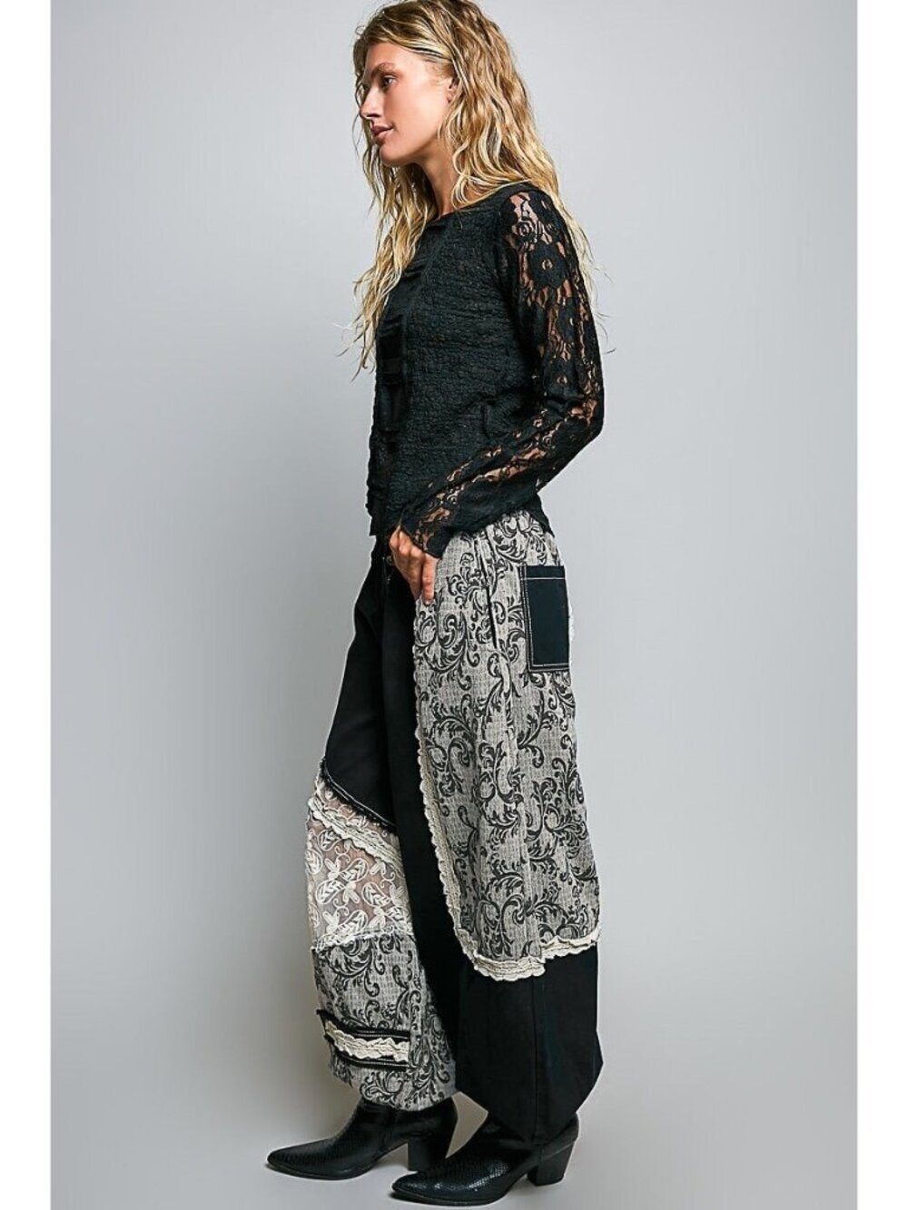 POL Midnight Manor Patchwork Joggers in Black - Picture 5 of 11